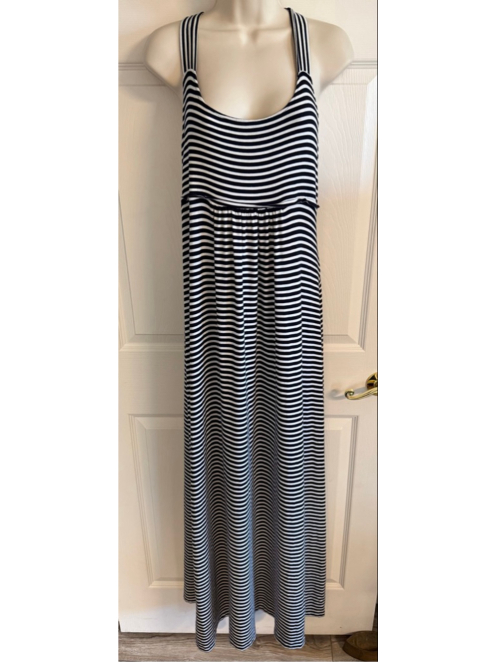 Calvin Klein striped maxi dress black/white horizontal stripes racerback SZ 12
